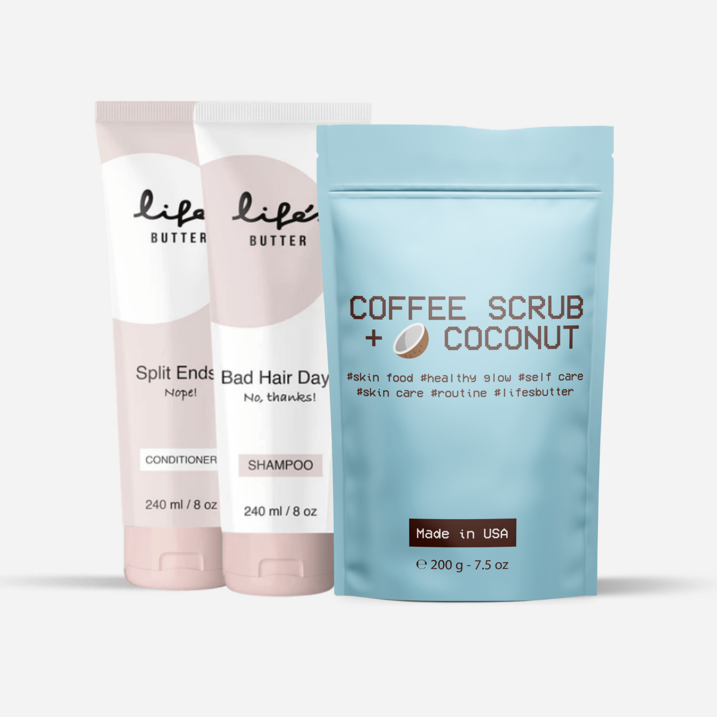 Shampoo + Conditioner + Scrub | The Bathroom Essentials Bundle Coffee Scrub Life's Butter