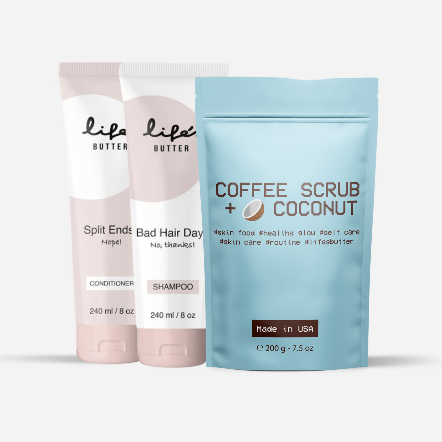 Shampoo + Conditioner + Scrub | The Bathroom Essentials Bundle Coffee Scrub Life's Butter 